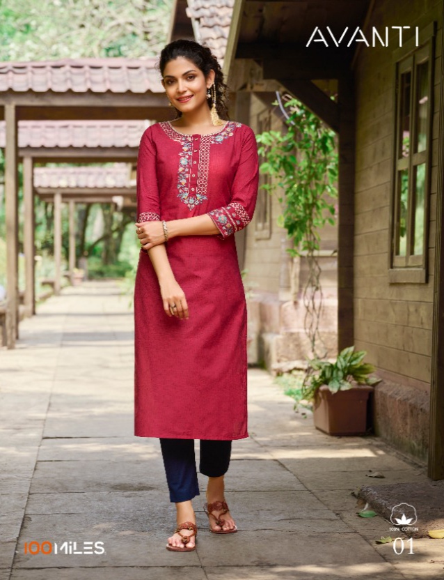 100Miles Avanti Cotton Kurtis Wholesale Catalog. Purchase Full Catalog of Ladies Kurtis In Wholesale Price Online