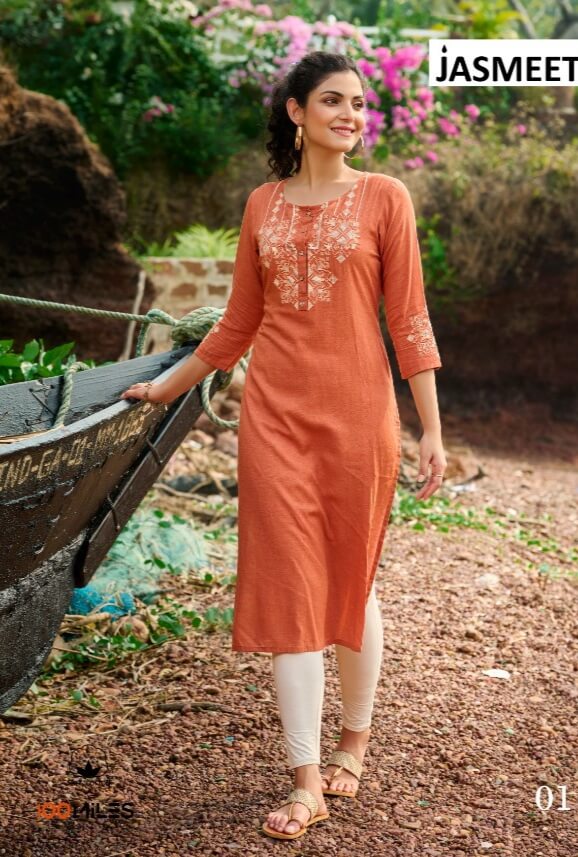 100Miles Jasmeet Straight Cut Kurti In Wholesale Price