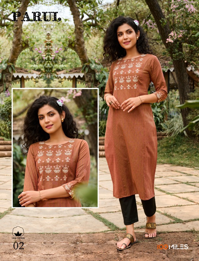 100Miles Parul Cotton Kurtis Wholesale Catalog. Purchase Full Catalog of Cotton Kurtis In Wholesale Price online