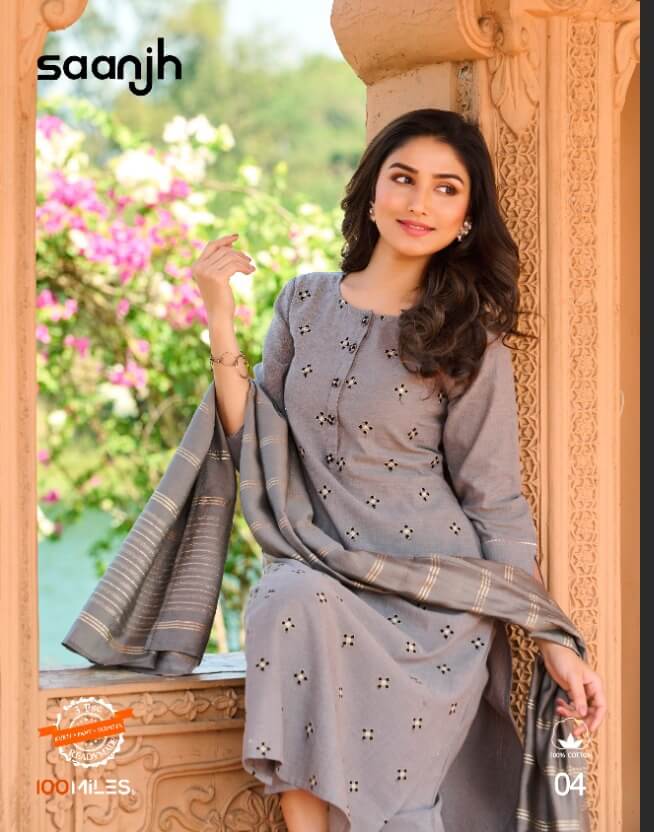 100Miles Saanjh Kurti Pant Dupatta Set Catalog In Wholesale Price. Purchase Full Catalog of 100Miles Saanjh In Wholesale price