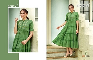 100Miles Saavi Cotton Long Kurtis Wholesale Catalog