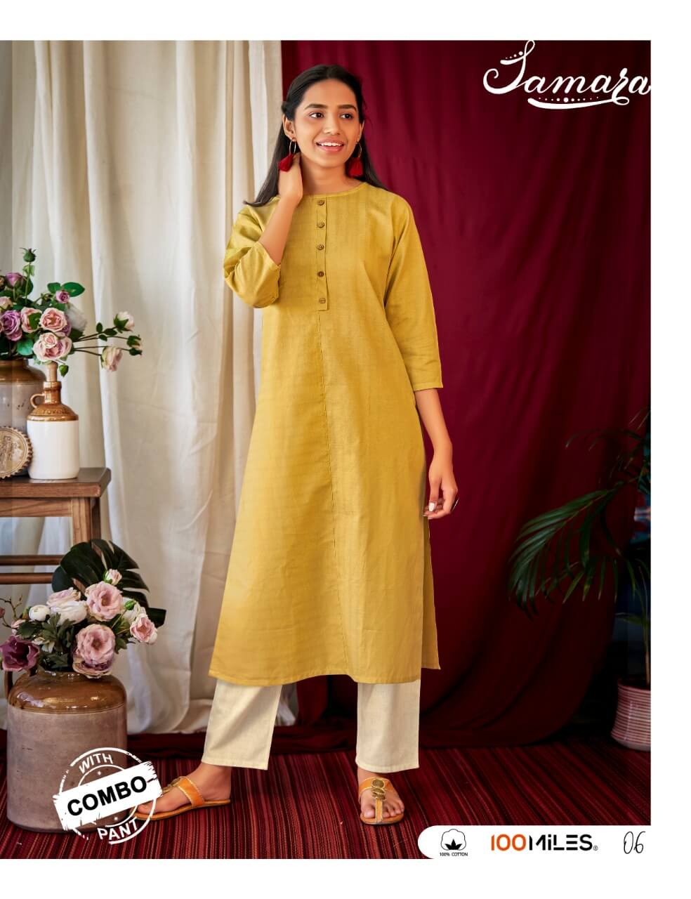 100Miles Samara Kurtis With Pents Wholesale Catalogue. Purchase 100Miles Pattern Cotton Kurtis With Pants in Wholesale price online for Reselling. 100 Miles Six Designs bunch in wholesale rate