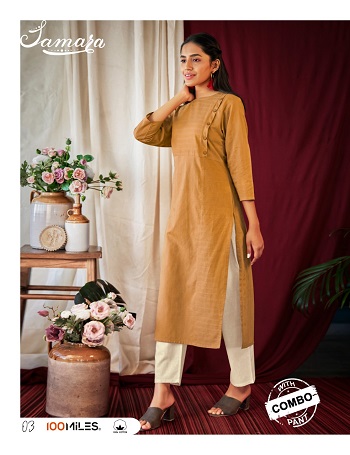 100Miles Samara Kurtis With Pents Wholesale Catalogue. Purchase 100Miles Pattern Cotton Kurtis With Pants in Wholesale price online for Reselling. 100 Miles Six Designs bunch in wholesale rate