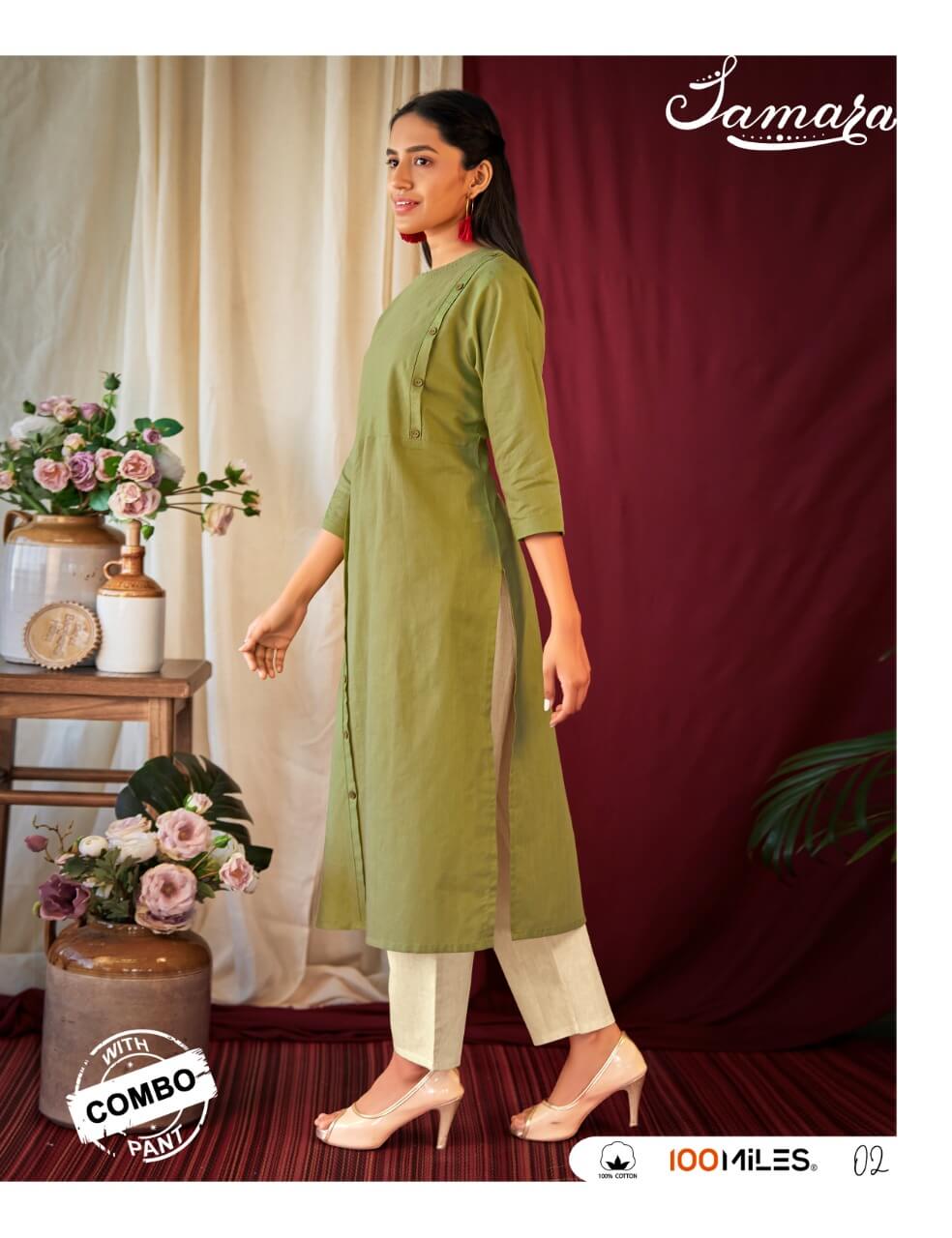 100Miles Samara Kurtis With Pents Wholesale Catalogue. Purchase 100Miles Pattern Cotton Kurtis With Pants in Wholesale price online for Reselling. 100 Miles Six Designs bunch in wholesale rate