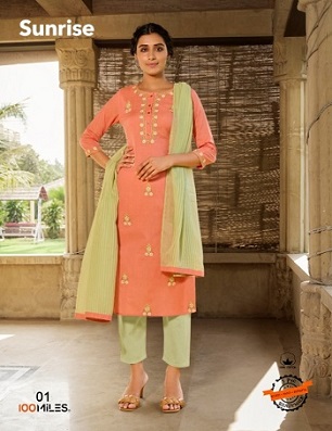 100Miles Sunrise Kurti with Pant And Dupatta wholesale catalog