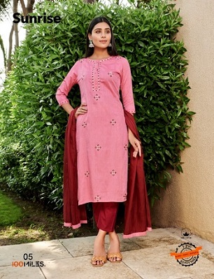 100Miles Sunrise Kurti with Pant And Dupatta wholesale catalog, Buy Full catalog of 100Miles Sunrise Kurti with Pant And Dupatta At wholesal Price