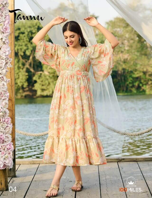 100Miles Tannu Georgette Kurtis Wholesale catalog, Buy Full Catalog of 100Miles Tannu Georgette Kurtis At Wholesale Price