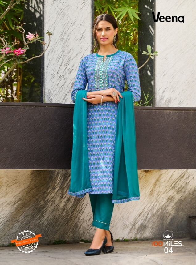 100Miles Veena Kurti Pant Dupatta Set Catalog In Wholesale Price. Purchase Full Catalog of 100Miles Veena In Wholesale price Online