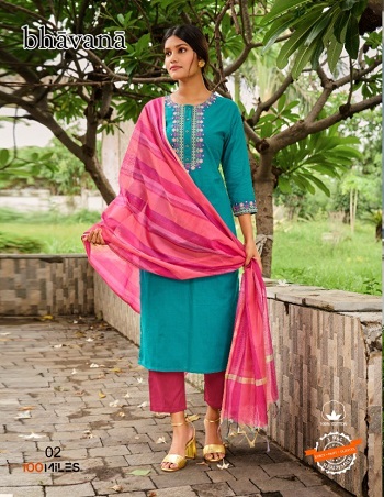 100Miles Bhavana Readymade Dress Collection, Buy 100Miles Bhavana Kurti Pant Dupatta Full Catalog at Wholesale Price