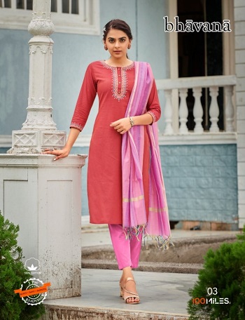 100Miles Bhavana Readymade Dress Collection, Buy 100Miles Bhavana Kurti Pant Dupatta Full Catalog at Wholesale Price