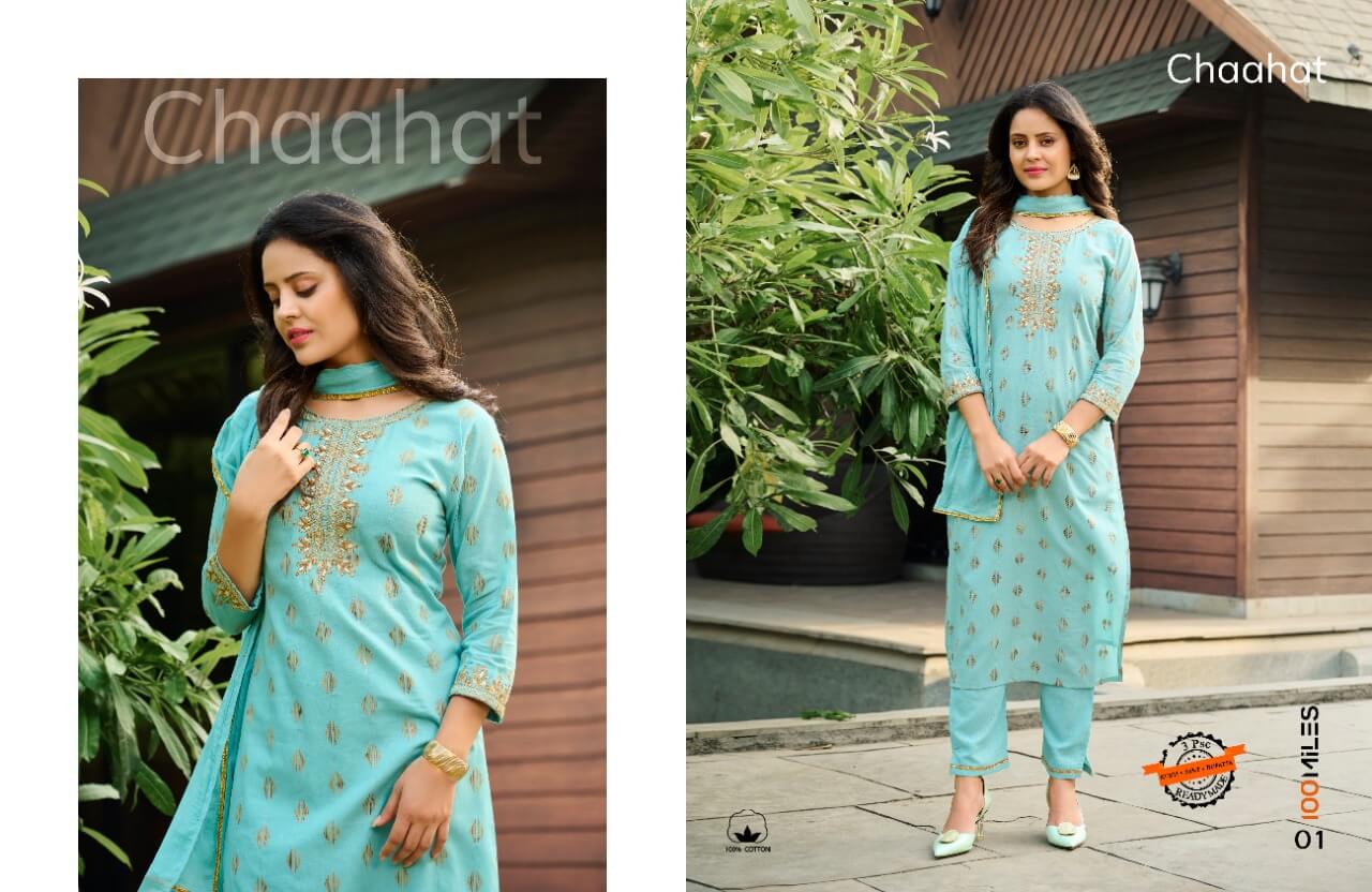 100Miles Chaahat Kurtis With Bottom and Dupatta Wholesale Catalog, Buy Full Catalog Chaahat by 100Miles Brand Ready Dress In Wholesale Rate