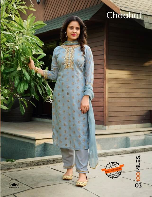 100Miles Chaahat Kurtis With Bottom and Dupatta Wholesale Catalog, Buy Full Catalog Chaahat by 100Miles Brand Ready Dress In Wholesale Rate