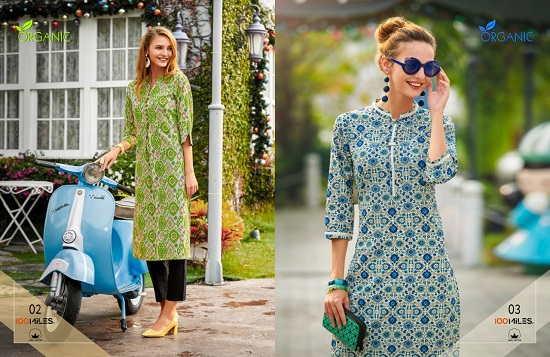 100Miles Organic Wholesale kurtis catalog. Organic Pure Cotton printed kurtis wholesale catalogue by Brand 100 Miles at best price online.