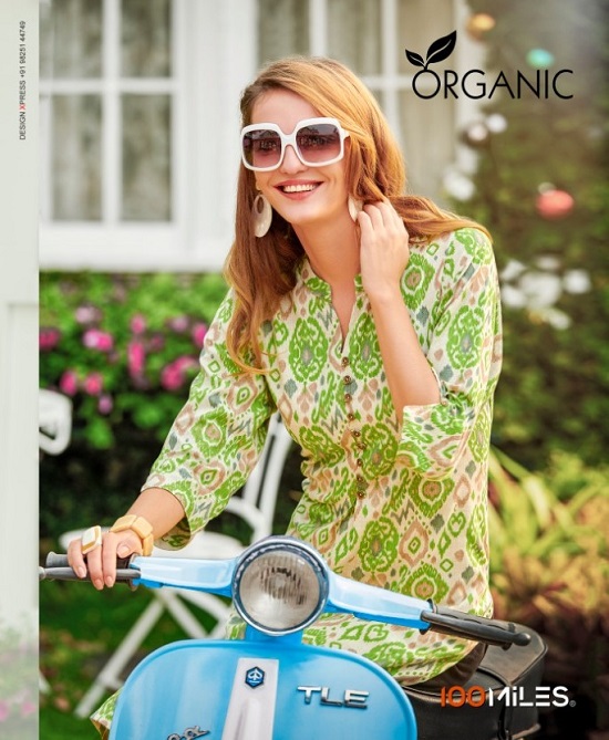 100Miles Organic Wholesale kurtis catalog. Organic Pure Cotton printed kurtis wholesale catalogue by Brand 100 Miles at best price online.