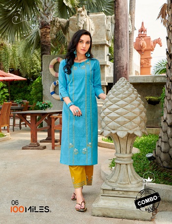 100Miles Platinum Pure Linen Cotton Kurtis with Pents combo wholesale catalogue. Buy 100 Miles Kurtis with Pents in wholesale price online for reselling. Buy 100 Miles kurtis in bulk Online