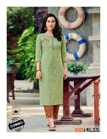 100Miles Platinum Pure Linen Cotton Kurtis with Pents combo wholesale catalogue. Buy 100 Miles Kurtis with Pents in wholesale price online for reselling. Buy 100 Miles kurtis in bulk Online