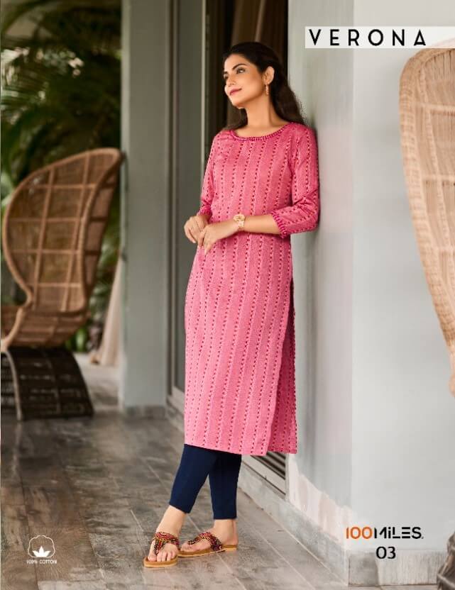 100Miles Verona Cotton Embroidery work Kurtis Wholesale Catalog, Buy Full Catalog Verona By 100Miles Brand in Wholesale Price Online