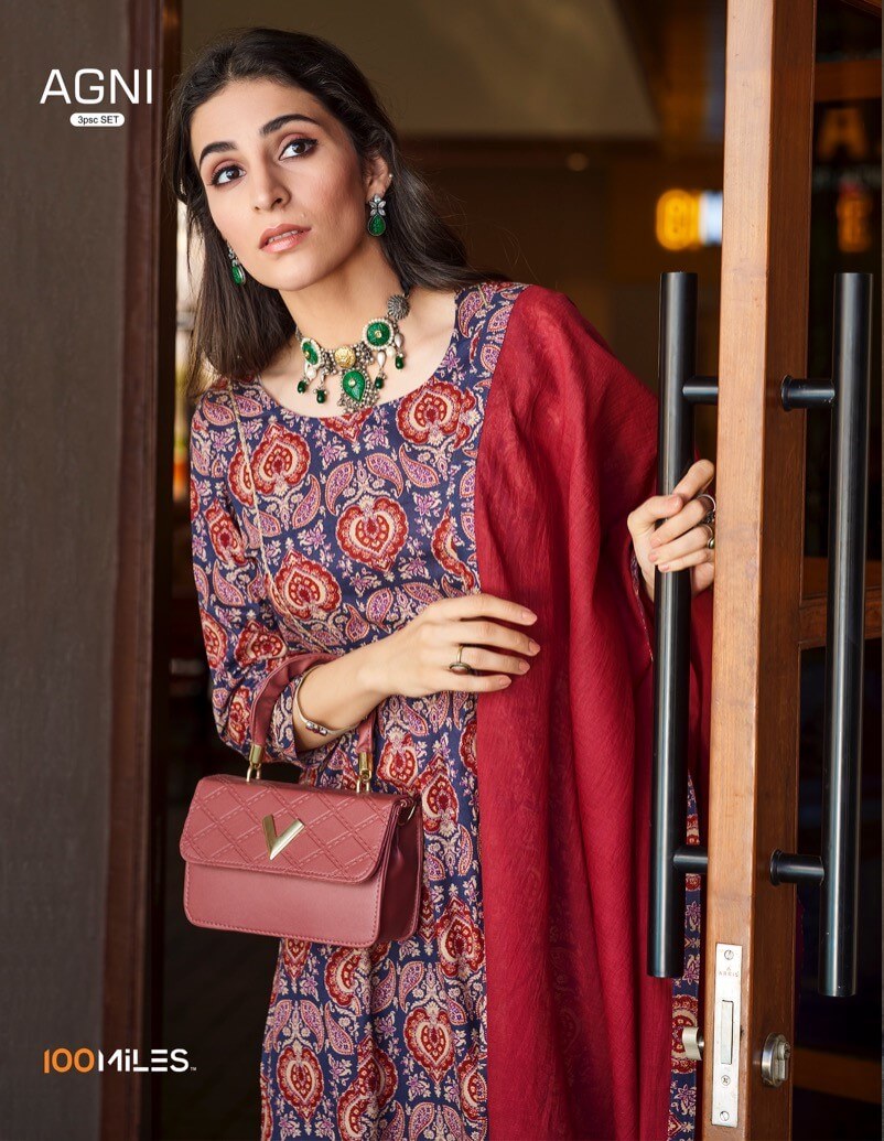 100Miles Agni Pure Cotton Flared Printed Kurti pant Dupatta Set Catalog, Buy 100Miles Agni Pure Cotton Flared Printed Kurti pant Dupatta Set Full Catalog in Wholesale Price Online From Aarvee Creation