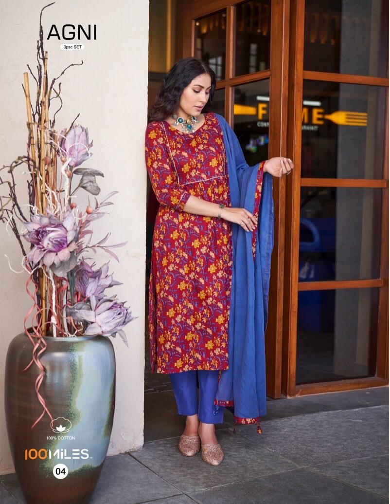 100Miles Agni Pure Cotton Flared Printed Kurti pant Dupatta Set Catalog, Buy 100Miles Agni Pure Cotton Flared Printed Kurti pant Dupatta Set Full Catalog in Wholesale Price Online From Aarvee Creation