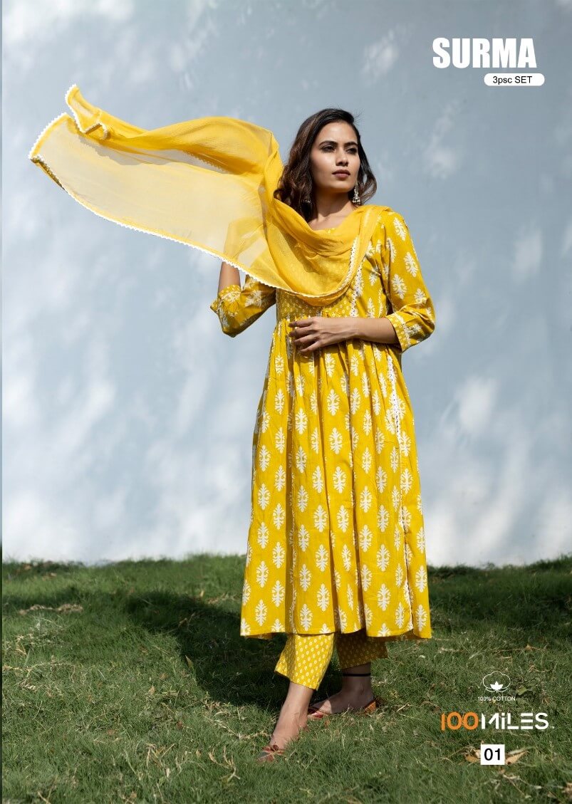 100Miles Surma Cotton Printed Salwar Kameez Catalog, Buy 100Miles Surma Cotton Printed Salwar Kameez Catalog in Wholesale Price Online From Aarvee Creation, Vadodara