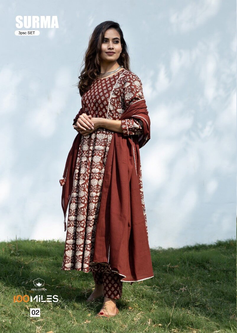 100Miles Surma Cotton Printed Salwar Kameez Catalog, Buy 100Miles Surma Cotton Printed Salwar Kameez Catalog in Wholesale Price Online From Aarvee Creation, Vadodara