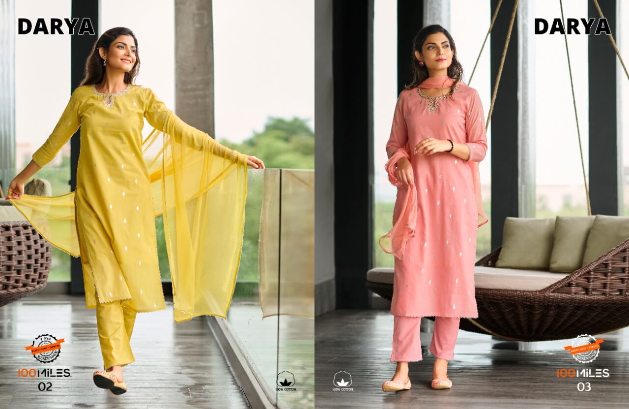 100Miles Darya Cotton Kurti Pant and Dupatta Set, Buy 100Miles Darya Cotton Kurti Pant and Dupatta Set Full Catalog at Wholesale Price Online