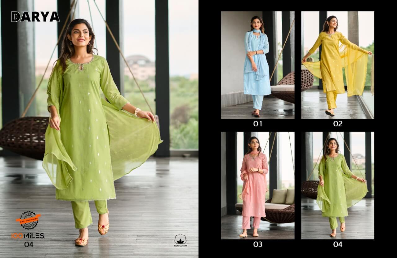 100Miles Darya Cotton Kurti Pant and Dupatta Set, Buy 100Miles Darya Cotton Kurti Pant and Dupatta Set Full Catalog at Wholesale Price Online