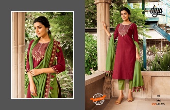 100Miles Kurti Dupatta with Pant Wholesale Catalogue Diya, Diya Ladies Kurta top with Bottom and Dupatta for festive season catalog in wholesale price online