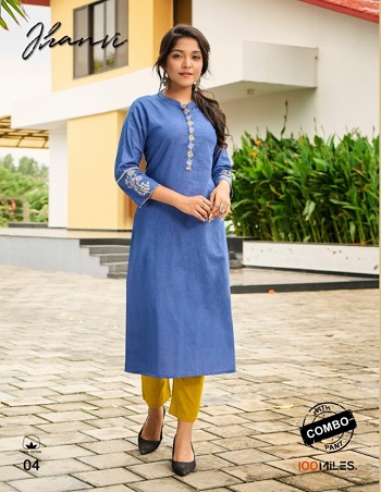 Jhanvi Kurtis With Pants Wholesale Catalogue by 100Miles, Four Colours Buch Of Ladies Kurtis With Pants Catalog Jhanvi by 100Miles