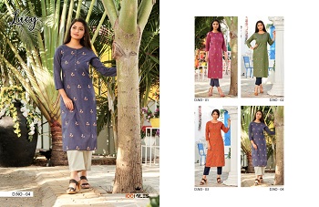 Pure Cotton Kurtis Catalog Lucky by 100Miles Brand, Purchase 4 Piece Embroidery Work Cotton Kurtis Catalog in Wholesale Price for Retail Business