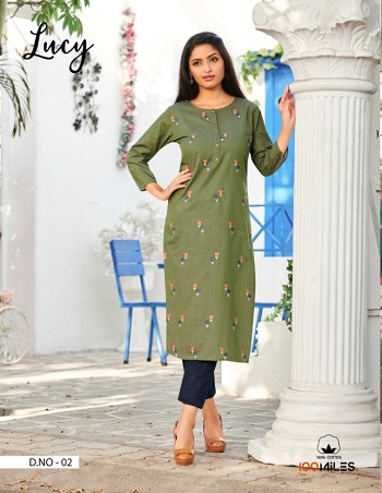 Pure Cotton Kurtis Catalog Lucky by 100Miles Brand, Purchase 4 Piece Embroidery Work Cotton Kurtis Catalog in Wholesale Price for Retail Business