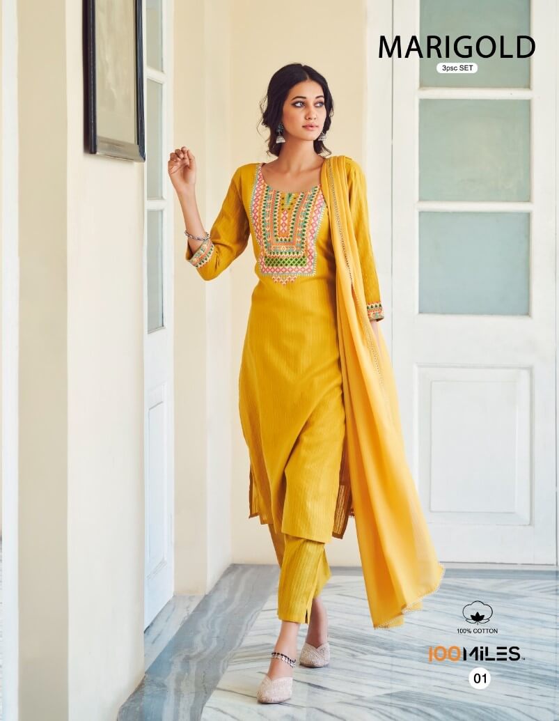 100Miles Marigold Kurti Pant Dupatta Set Catalog in Wholesale, Buy 100Miles Marigold Kurti Pant Dupatta Set Full Catalog in Wholesale Price Online From Aarvee Creation