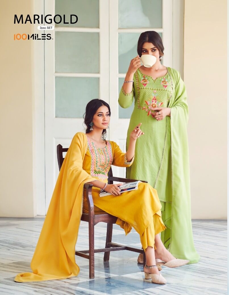 100Miles Marigold Kurti Pant Dupatta Set Catalog in Wholesale, Buy 100Miles Marigold Kurti Pant Dupatta Set Full Catalog in Wholesale Price Online From Aarvee Creation