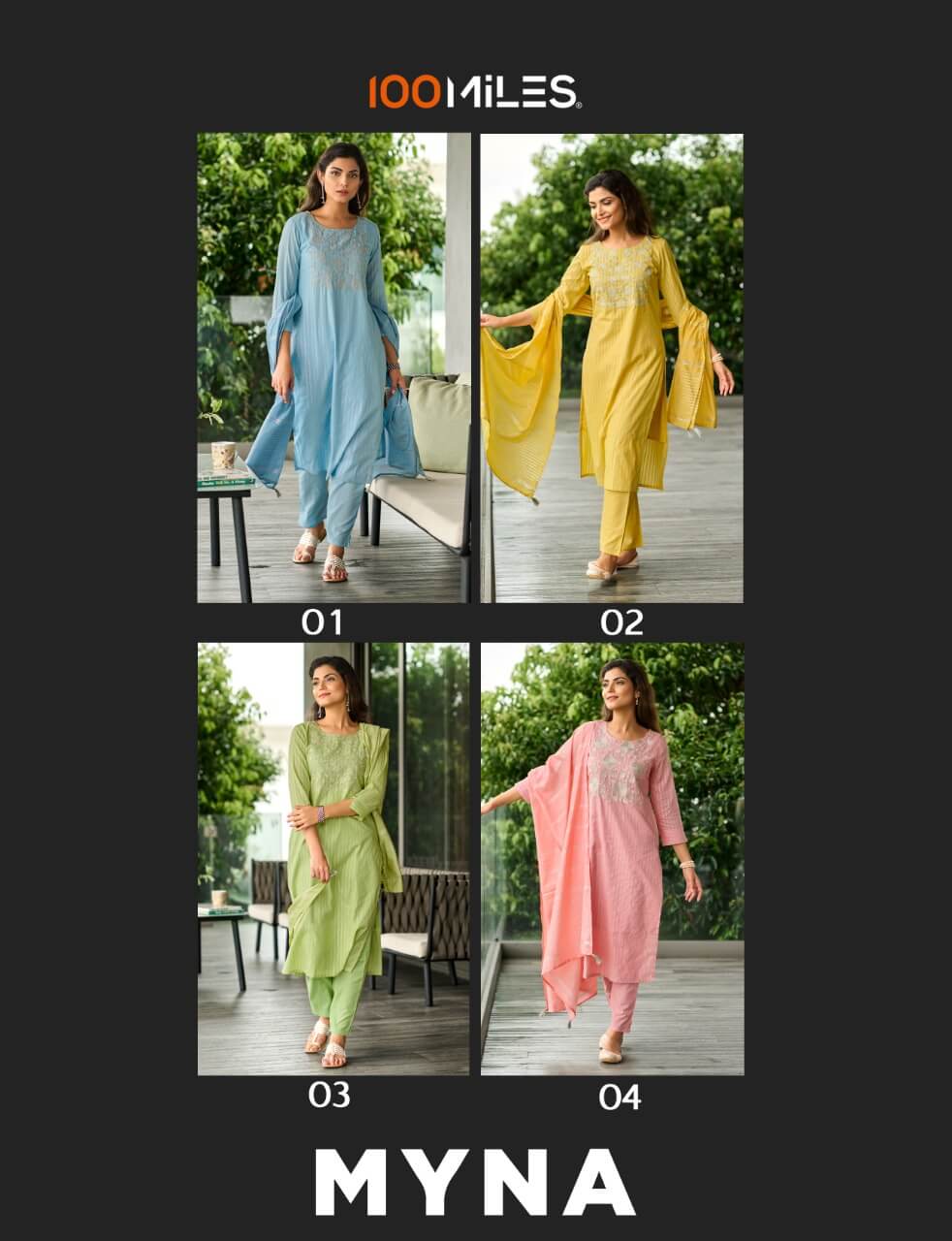 100Miles Myna Kurti Pant Dupatta Set Catalog, Buy 100Miles Myna Kurti pant Dupatta Set Full Catalog at Wholesale Rate Online