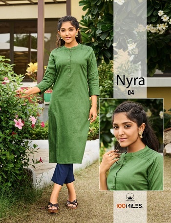 100Miles Nyra Kurtis Wholesale Catalogue, Four Piece Linen Cotton Fabric Kurtis Catalog Nyra by Brand 100Miles