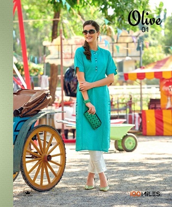 100Miles Olive Pure Cotton Kurtis Wholesale Catalogue. Shop Pure Cotton Kurtis in Wholesale for reselling from Manufacturer 100Miles Brand Online
