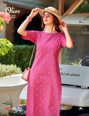 100Miles Olive Pure Cotton Kurtis Wholesale Catalogue. Shop Pure Cotton Kurtis in Wholesale for reselling from Manufacturer 100Miles Brand Online
