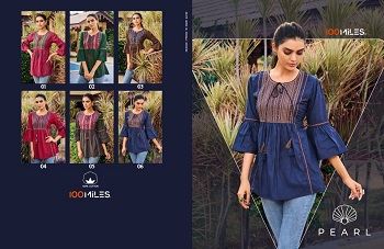 Pearl Giza Cotton Fancy Tops in Wholesale by 100Miles Brand, Six Designs and Colors Designer Tunic Tops Catalogue Pearl