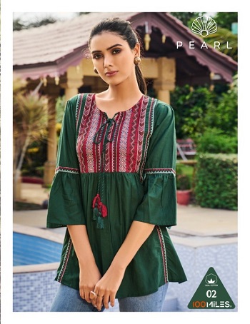 Pearl Giza Cotton Fancy Tops in Wholesale by 100Miles Brand, Six Designs and Colors Designer Tunic Tops Catalogue Pearl