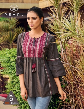 Pearl Giza Cotton Fancy Tops in Wholesale by 100Miles Brand, Six Designs and Colors Designer Tunic Tops Catalogue Pearl