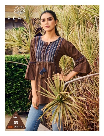 Pearl Giza Cotton Fancy Tops in Wholesale by 100Miles Brand, Six Designs and Colors Designer Tunic Tops Catalogue Pearl