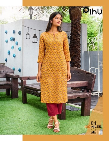 Pihu Cotton Kurtis Catalog in Wholesale by 100Miles, Purchase six Designs Cotton Kurti In Bulk Rate Pihu By Brand 100Miles, Aarvee Creation Wholesaler of Cotton Kurti Presents New Ladies Kurtis Catalog