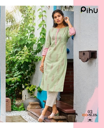 Pihu Cotton Kurtis Catalog in Wholesale by 100Miles, Purchase six Designs Cotton Kurti In Bulk Rate Pihu By Brand 100Miles, Aarvee Creation Wholesaler of Cotton Kurti Presents New Ladies Kurtis Catalog