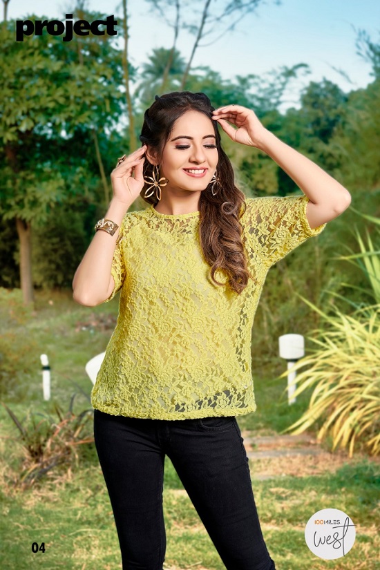 100 Miles Project wholesale top catalogue. Project Cotton Schiffli top with inner latest designs short top wholesale catalogue by Brand 100Miles west. 