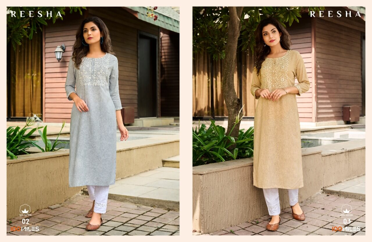 100Miles Reesha Pure Linen Cotton Kurtis Wholesale Catalog, Buy Full Catalog Reesha Pure Cotton Kurtis at Wholesale Rate