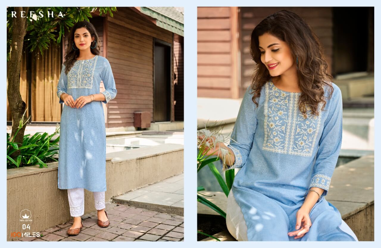 100Miles Reesha Pure Linen Cotton Kurtis Wholesale Catalog, Buy Full Catalog Reesha Pure Cotton Kurtis at Wholesale Rate