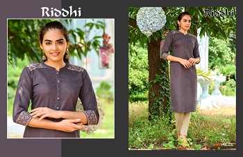 Riddhi Linen Cotton Kurtis Wholesale Catalog by 100Miles, Embroidery Work On Shoulder and Sleeve Pattern Women Kurtis Catalogue Riddhi By 100Miles