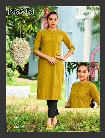 Riddhi Linen Cotton Kurtis Wholesale Catalog by 100Miles, Embroidery Work On Shoulder and Sleeve Pattern Women Kurtis Catalogue Riddhi By 100Miles