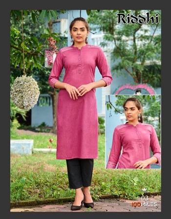 Riddhi Linen Cotton Kurtis Wholesale Catalog by 100Miles, Embroidery Work On Shoulder and Sleeve Pattern Women Kurtis Catalogue Riddhi By 100Miles