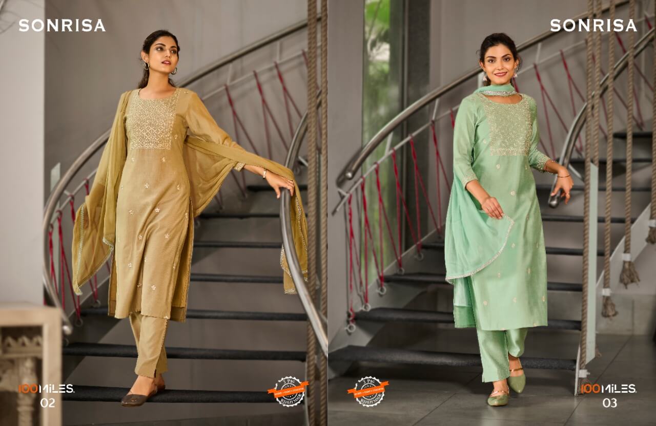 100Miles Sonrisa Kurti Pant Dupatta Set Wholesale Catalog